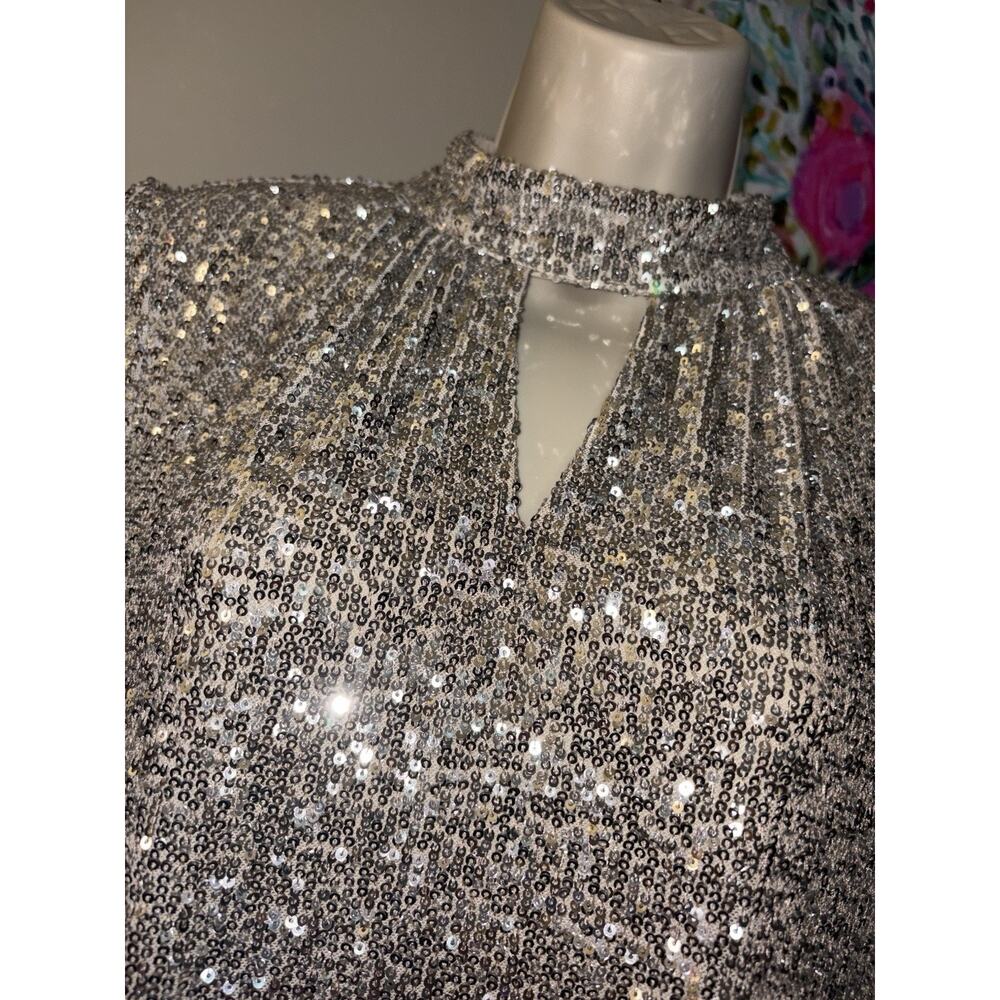 Cable & Gauge Womens Large Sequin Blouse Gold Silver Sparkle Party Holiday Top - Picture 3 of 9